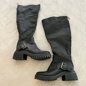 Wide Calf Knee High Moto Boot